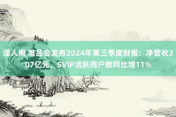 淫人阁 唯品会发布2024年第三季度财报:净营收207亿元,SVIP活跃用户数同比增11%