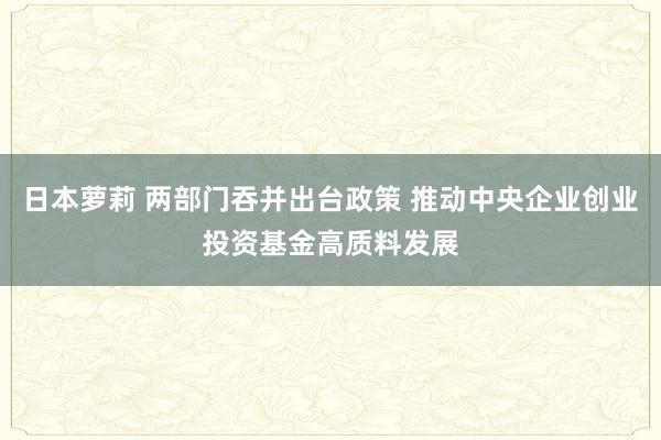日本萝莉 两部门吞并出台政策 推动中央企业创业投资基金高质料发展