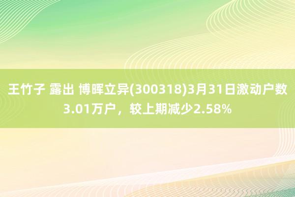 王竹子 露出 博晖立异(300318)3月31日激动户数3.01万户,较上期减少2.58%